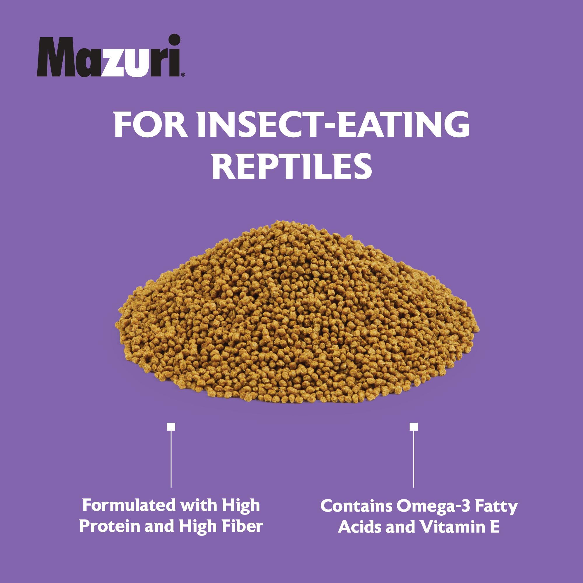Mazuri Bearded dragon diet in a pile on purple background.