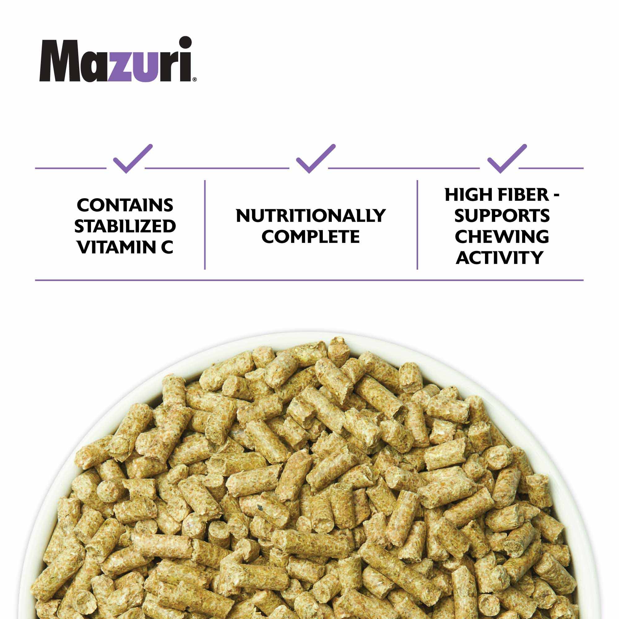 Mazuri Timothy-Based Guinea Pig feed in a bowl on white background