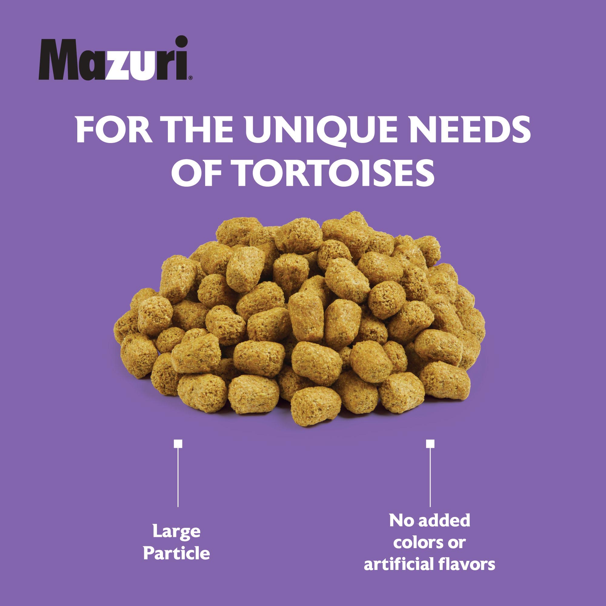 The Mazuri tortoise diet in a pile on a purple background
