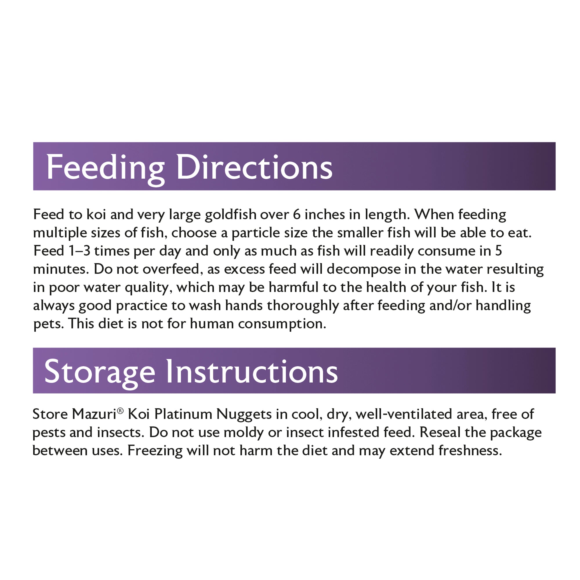 Koi Platinum Nuggets Feeding Directions