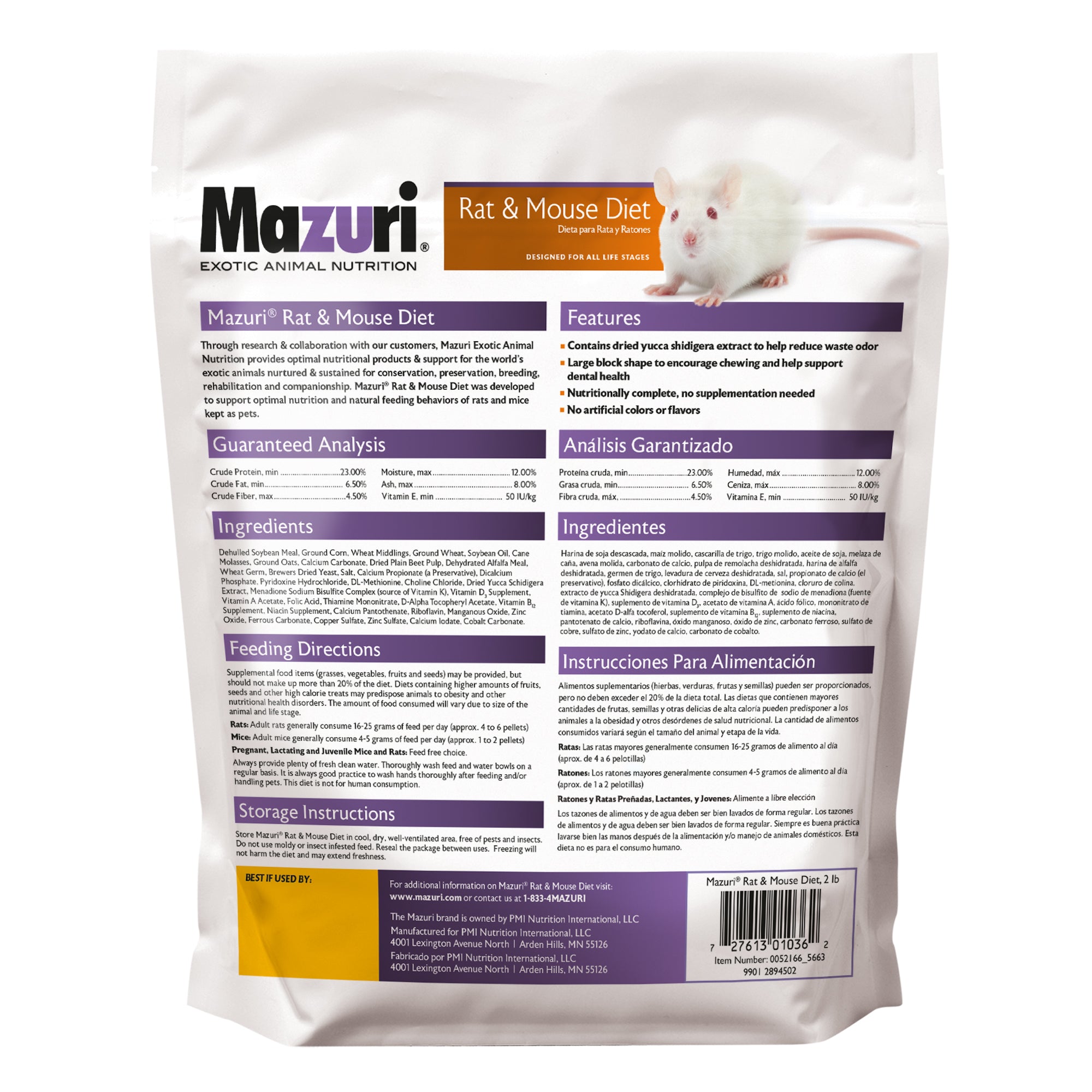 Rat & Mouse Diet back of 2 lb bag