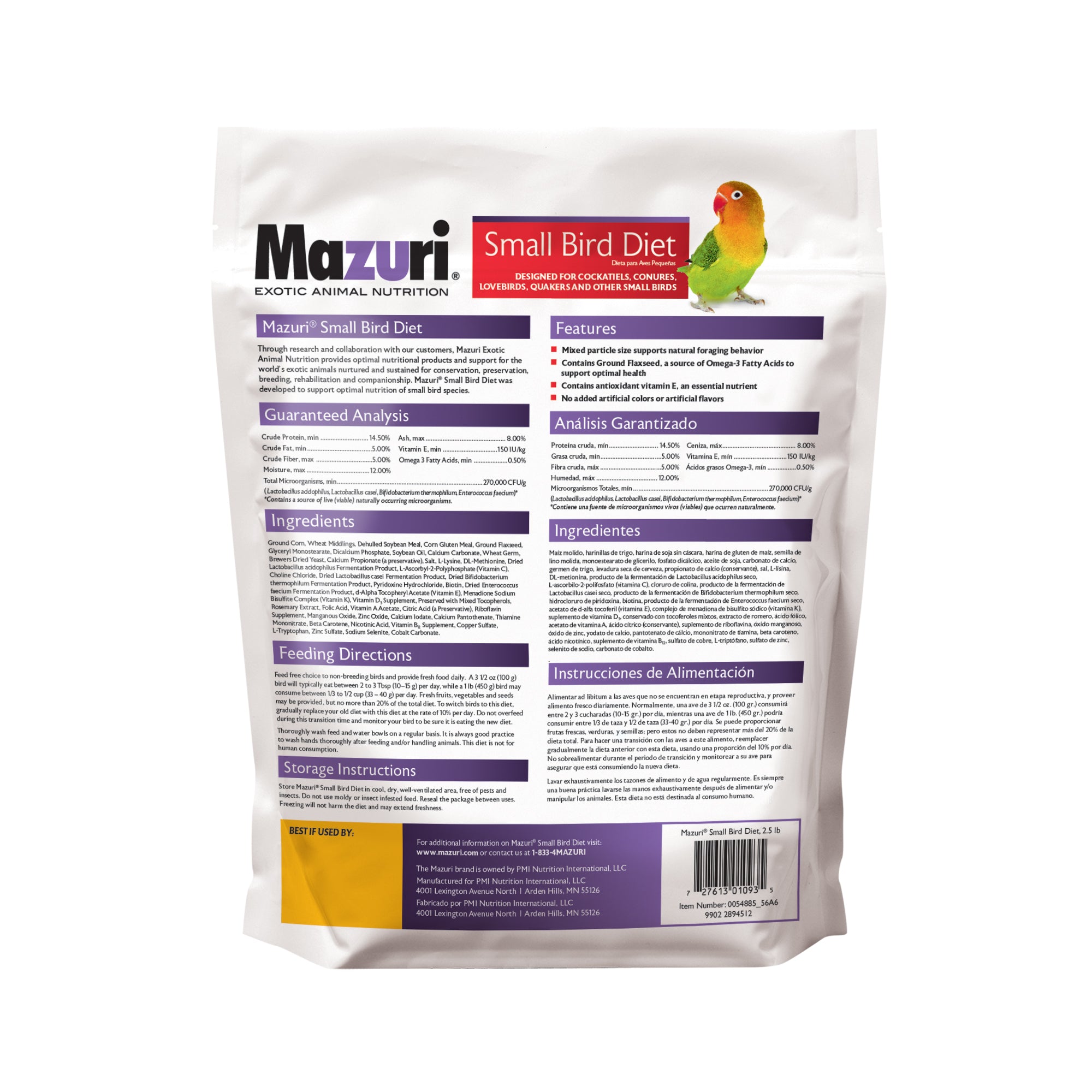 Small Bird Diet 2.5 lb bag back