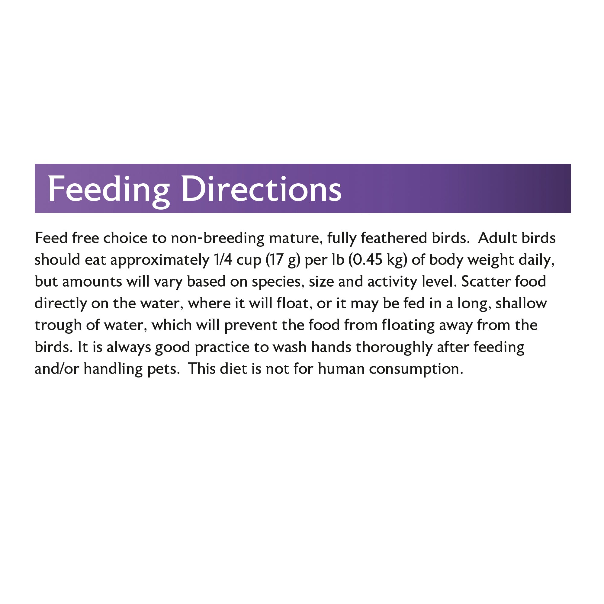 Waterfowl Maintenance Diet feeding directions