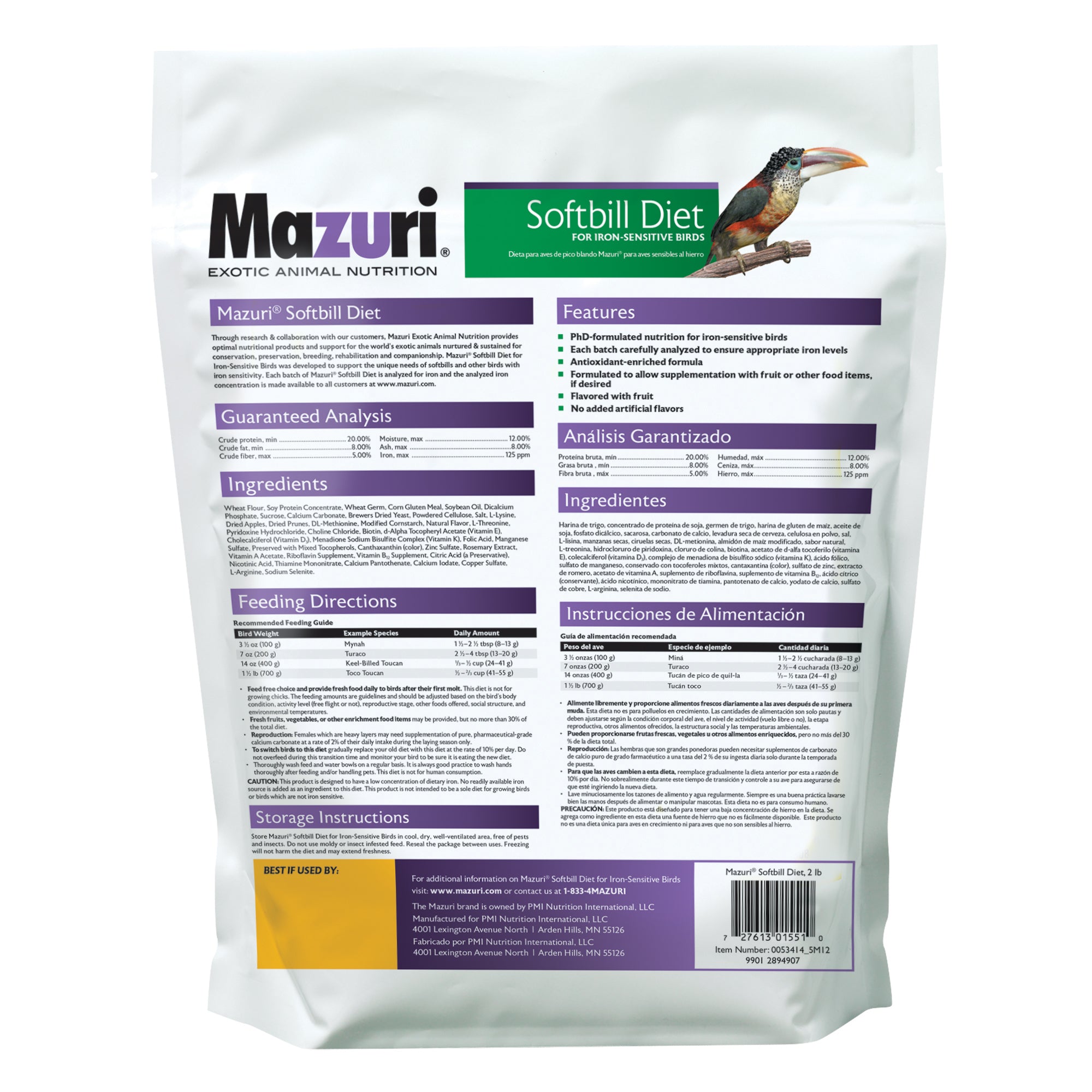 Mazuri Softbill 2 lb bag back