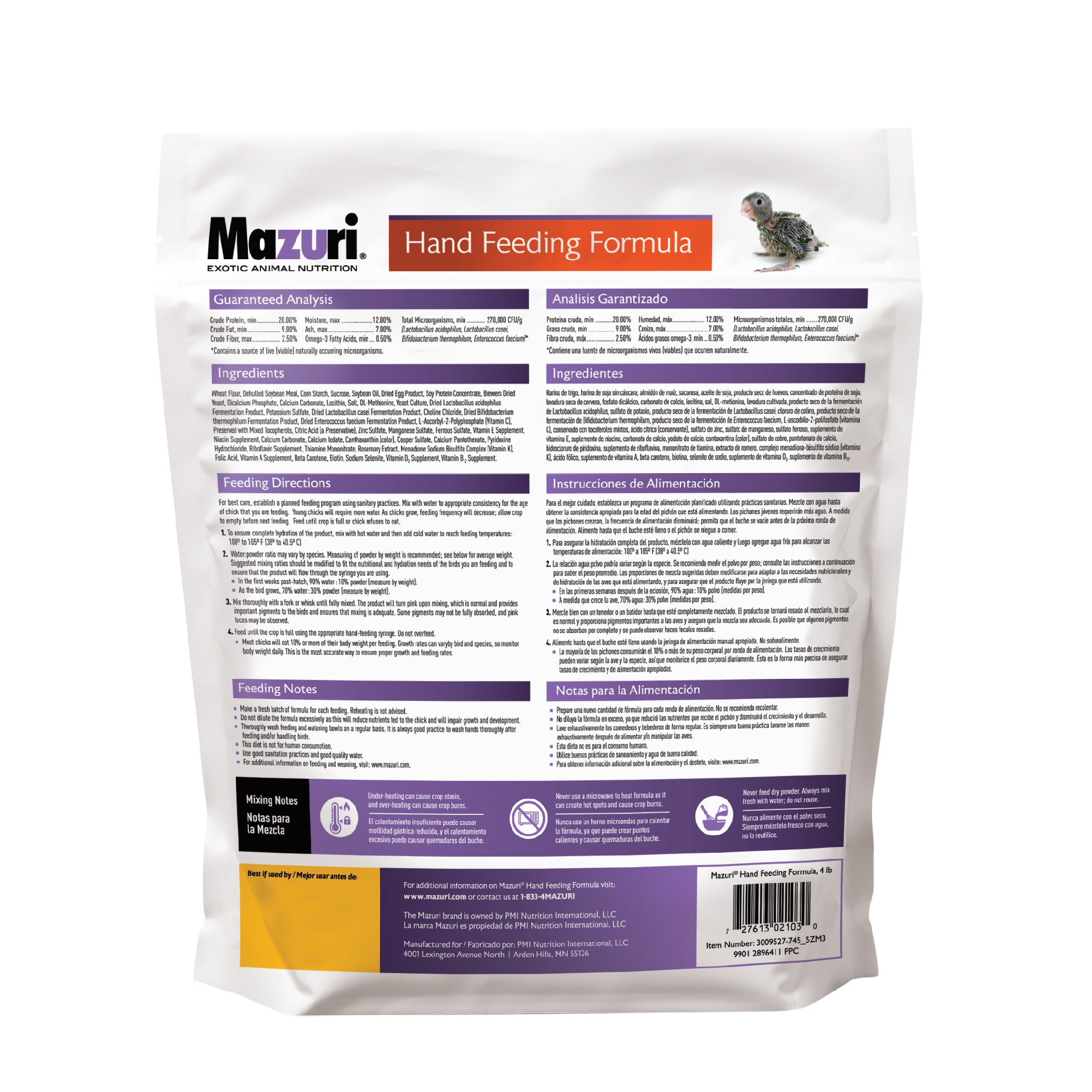 Hand Feeding Formula bag back with product information