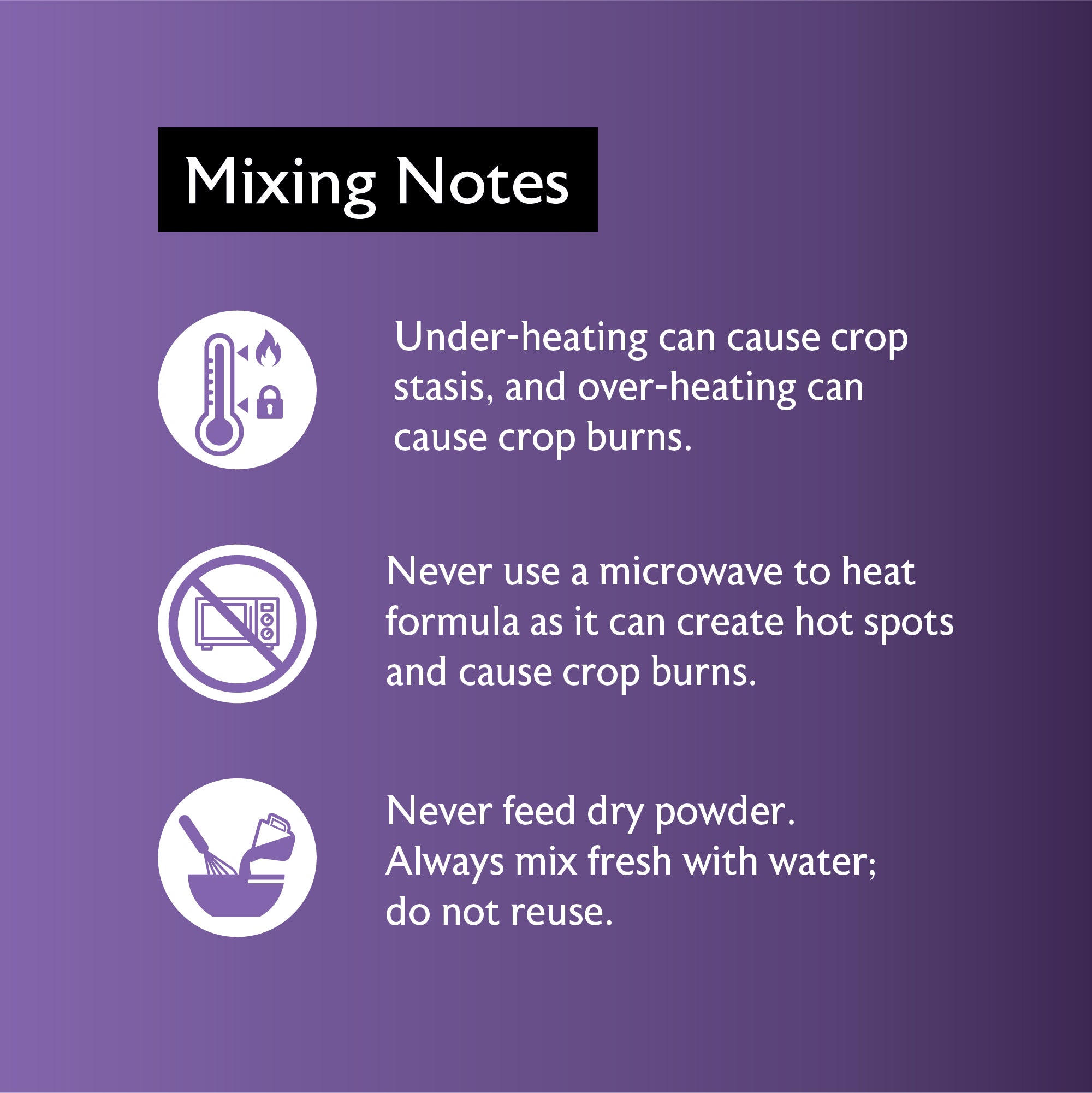 Hand Feeding Formula Mixing Notes