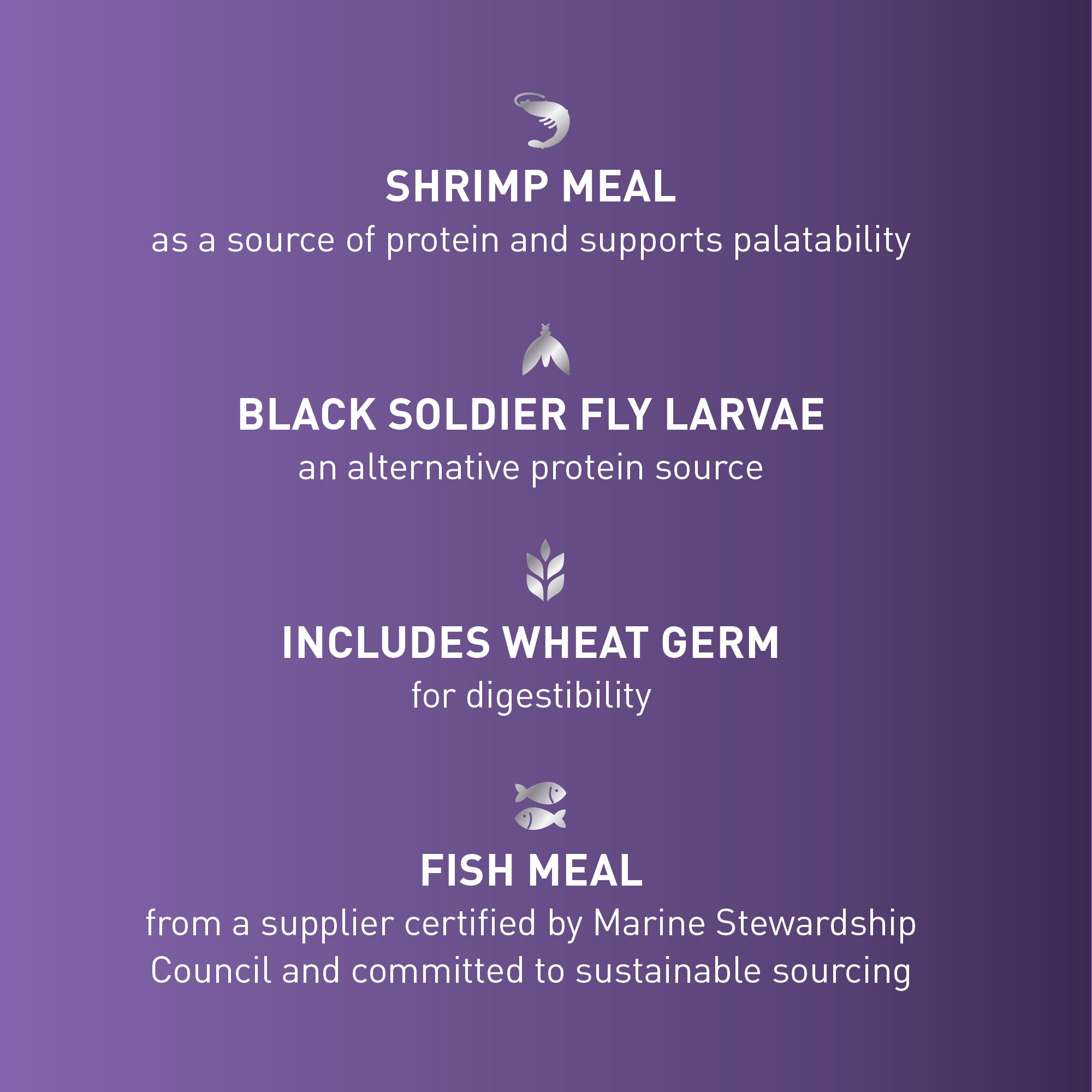 koi premium with shrimp meal, black soldier fly larvae, wheat germ and fish meal