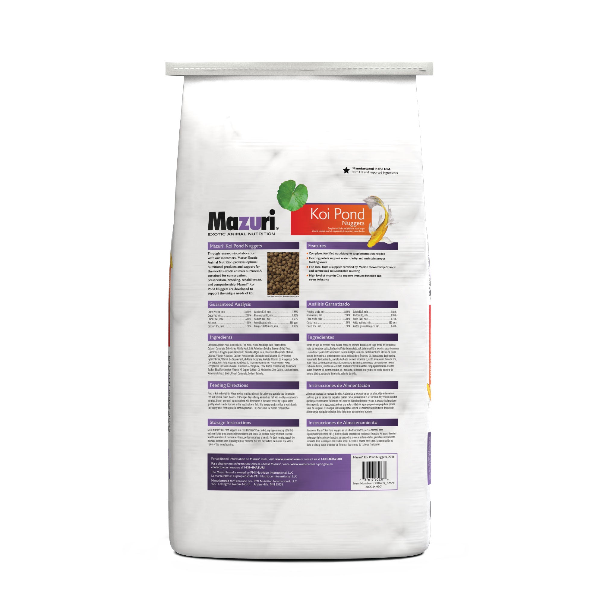 koi pond nuggets 20 lb bag back