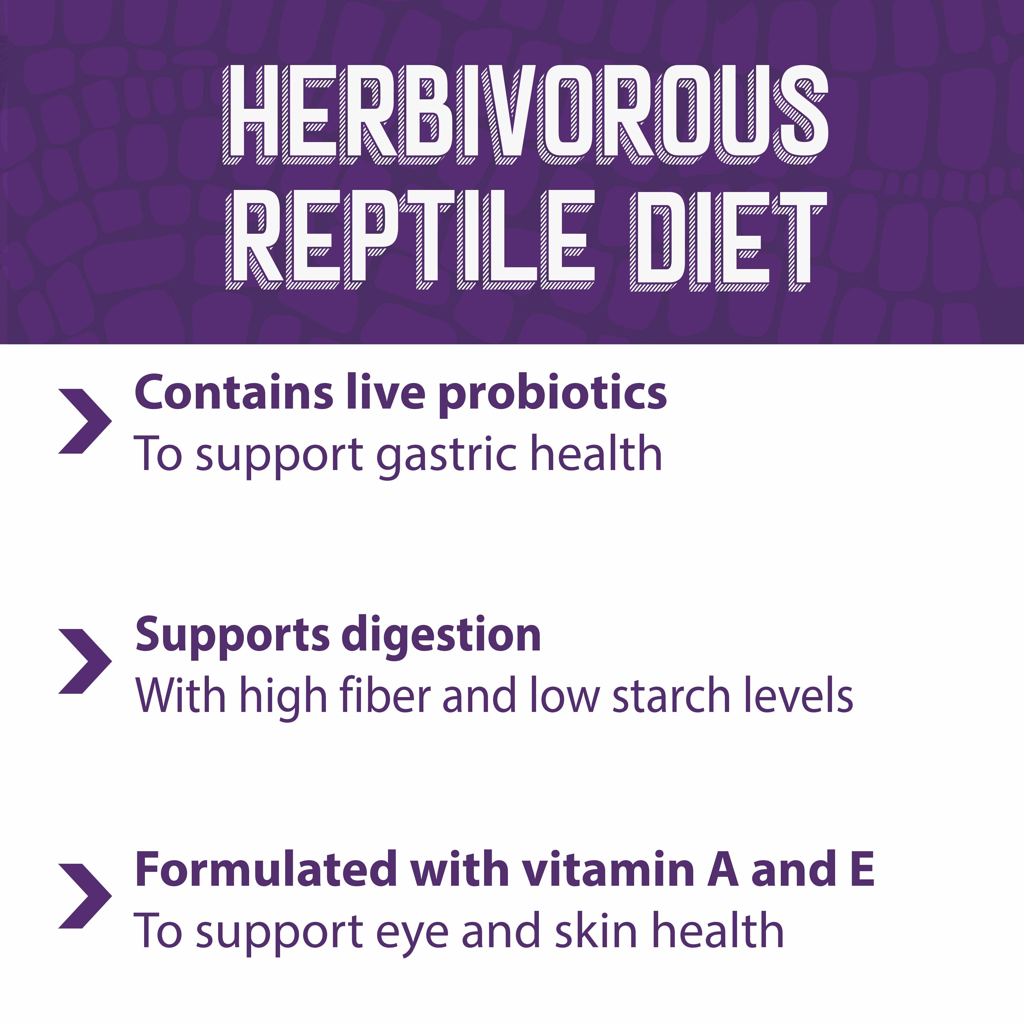 Herbivorous reptile diet contains live probiotics