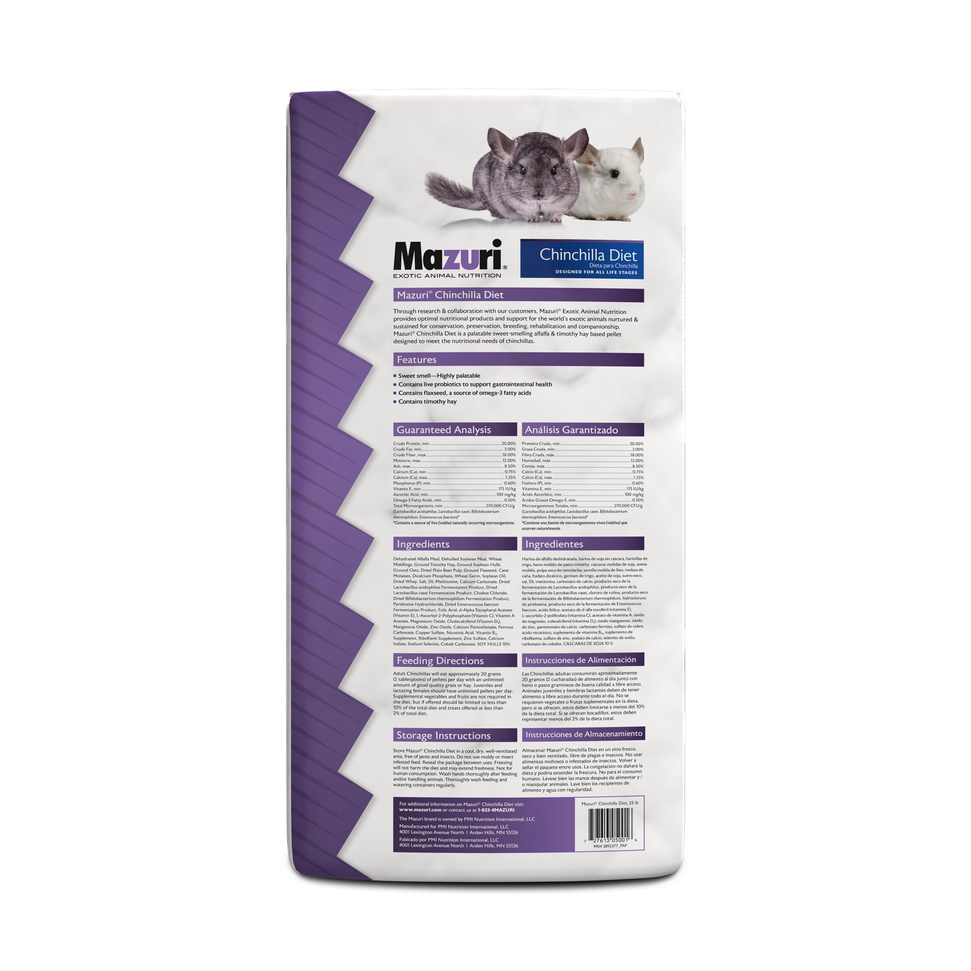 Chinchilla Diet 25 pound bag back with product information
