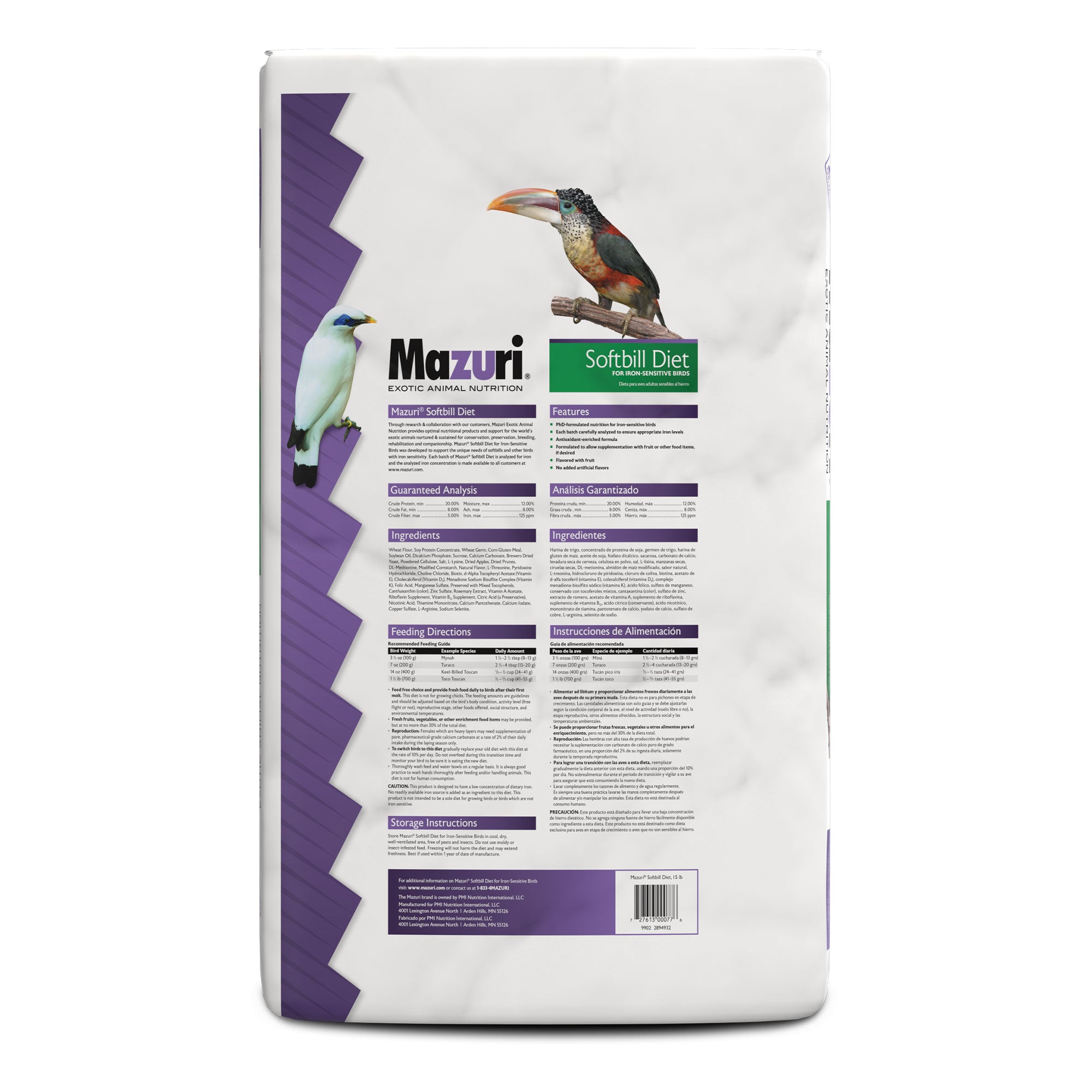 Mazuri Softbill 15 lb bag back