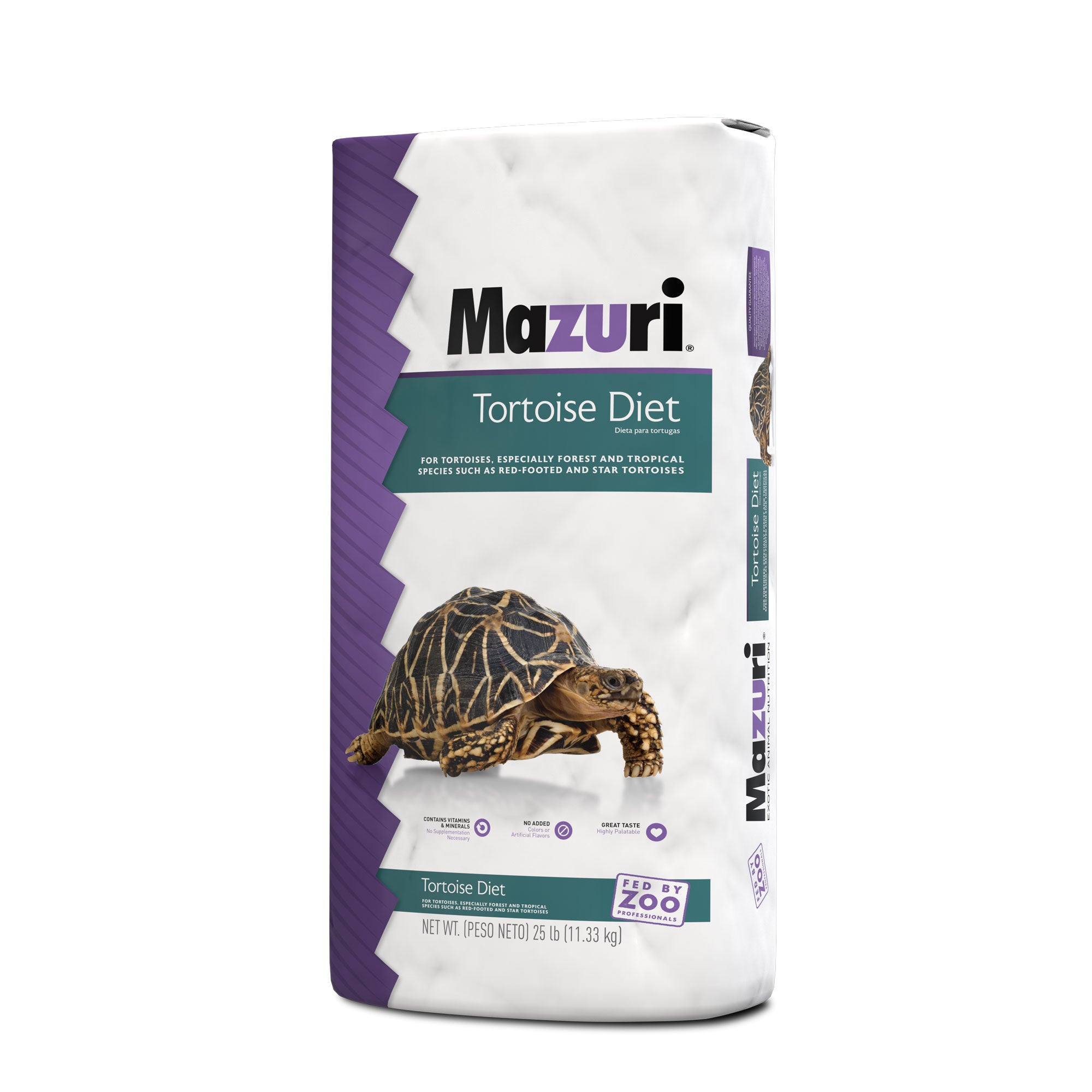 Mazuri Tortoise Diet large bag with tortoise image showing right gusset