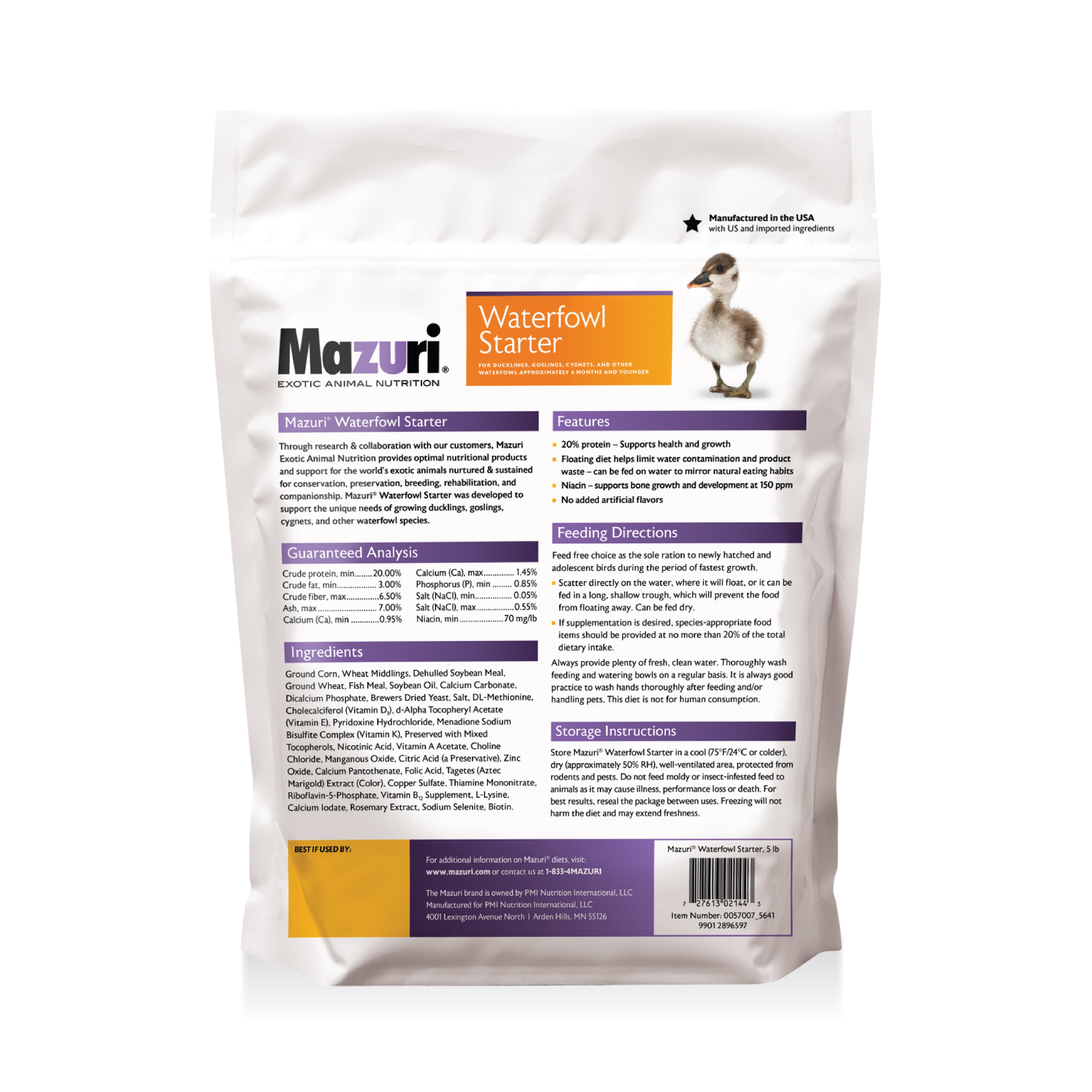 Waterfowl Starter back of 5 pound bag