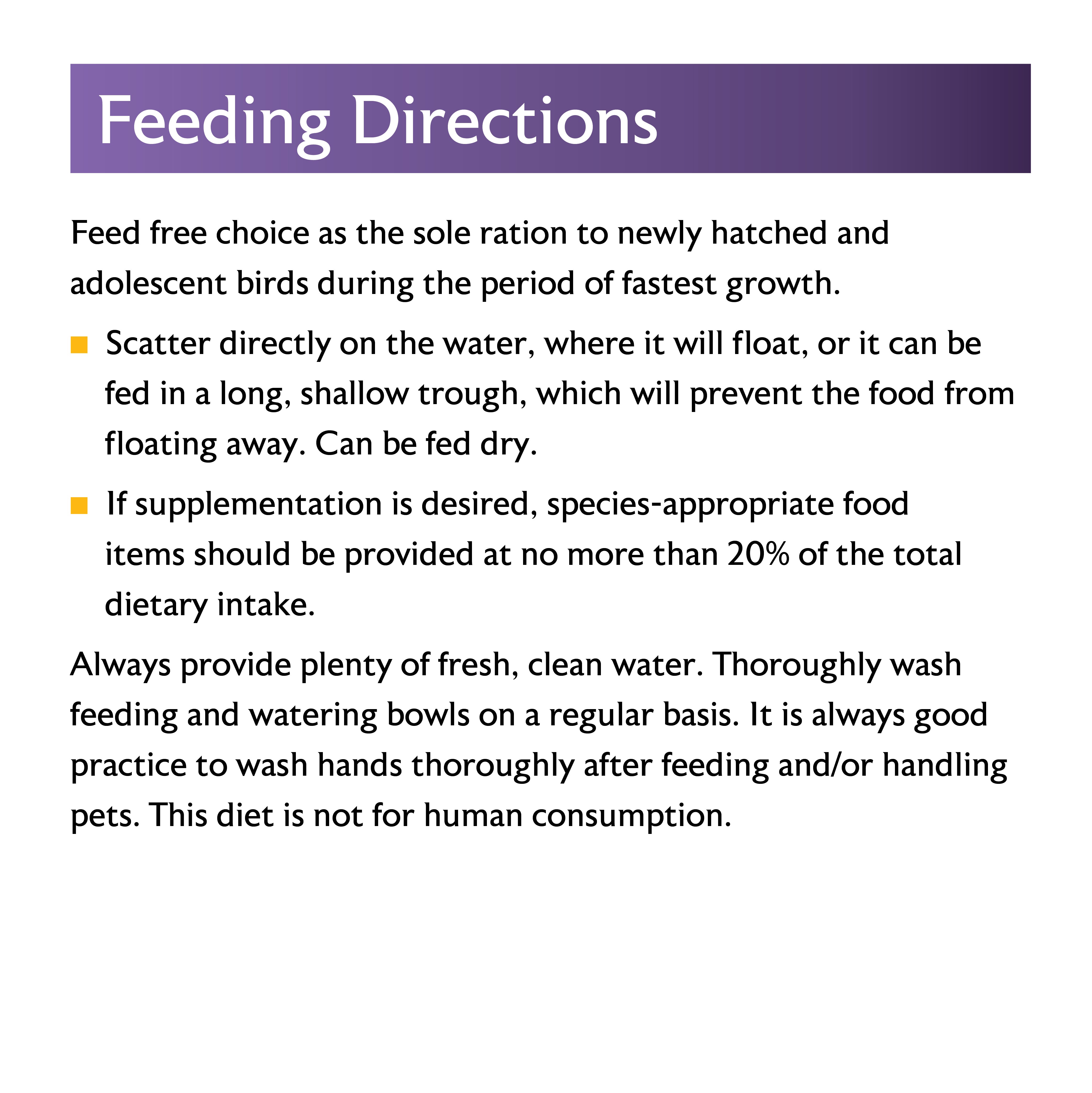 Waterfowl Starter Feeding Directions