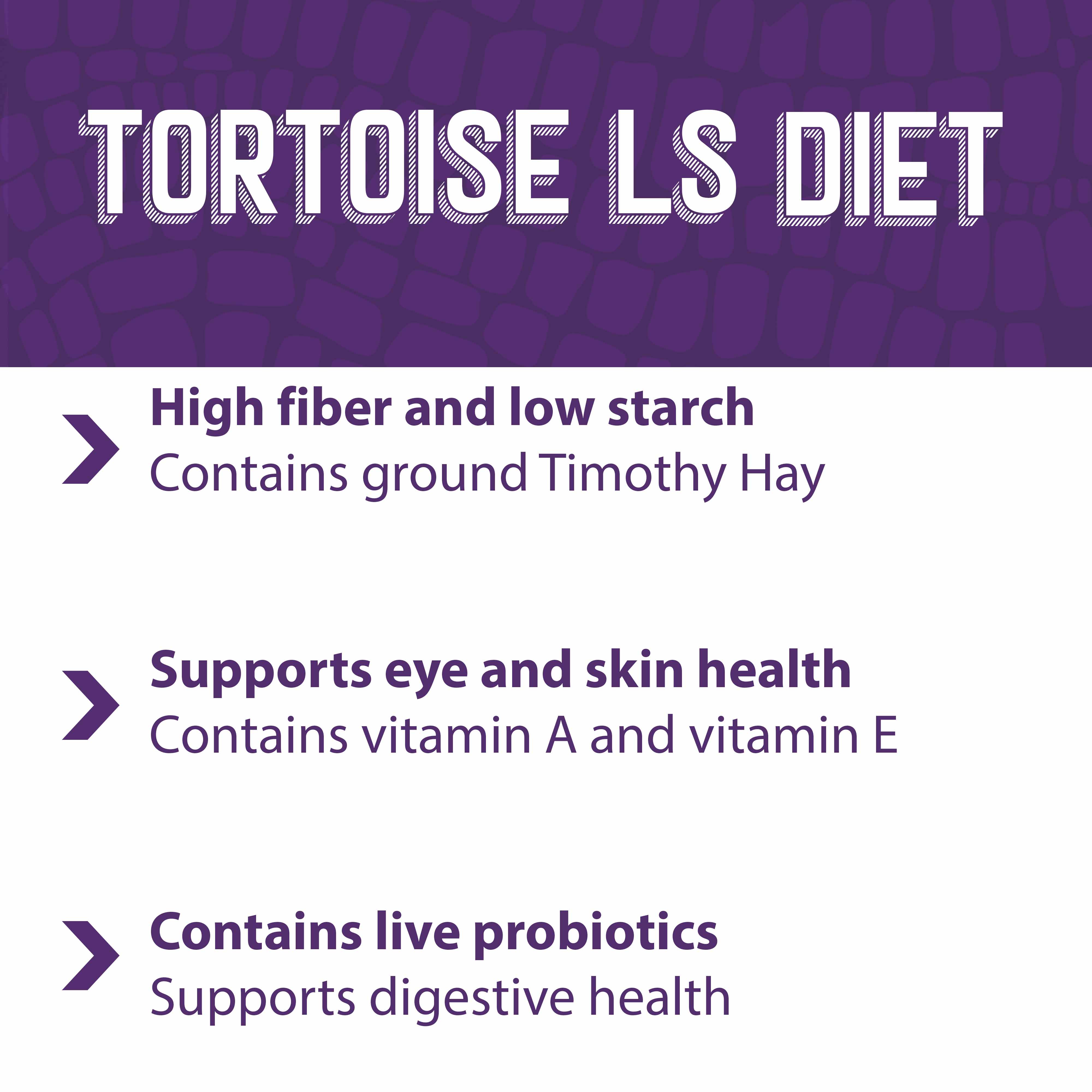 Mazuri Tortoise LS diet is high in fiber and low in starch