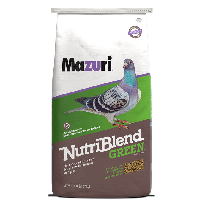 Mazuri NutriBlend Pigeon Green large bag with green and brown and pigeon image