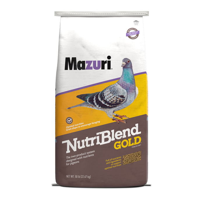 Mazuri NutriBlend Gold Pigeon gold and brown bag with pigeon image