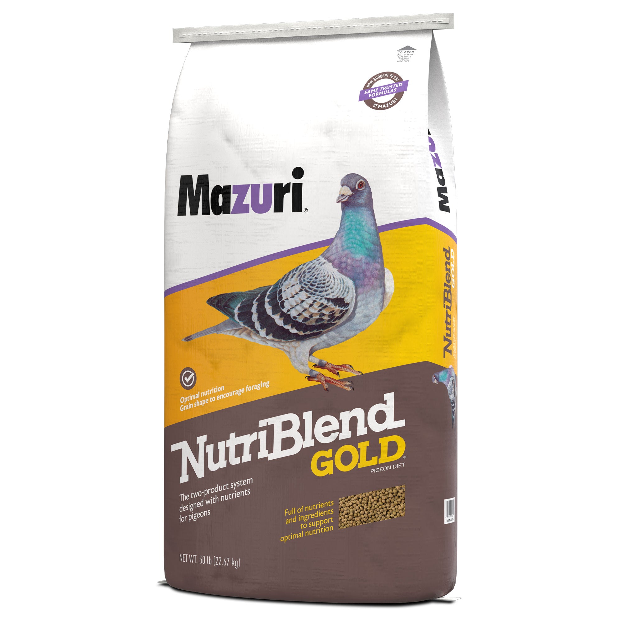 Mazuri NutriBlend Pigeon gold and brown bag showing right gusset