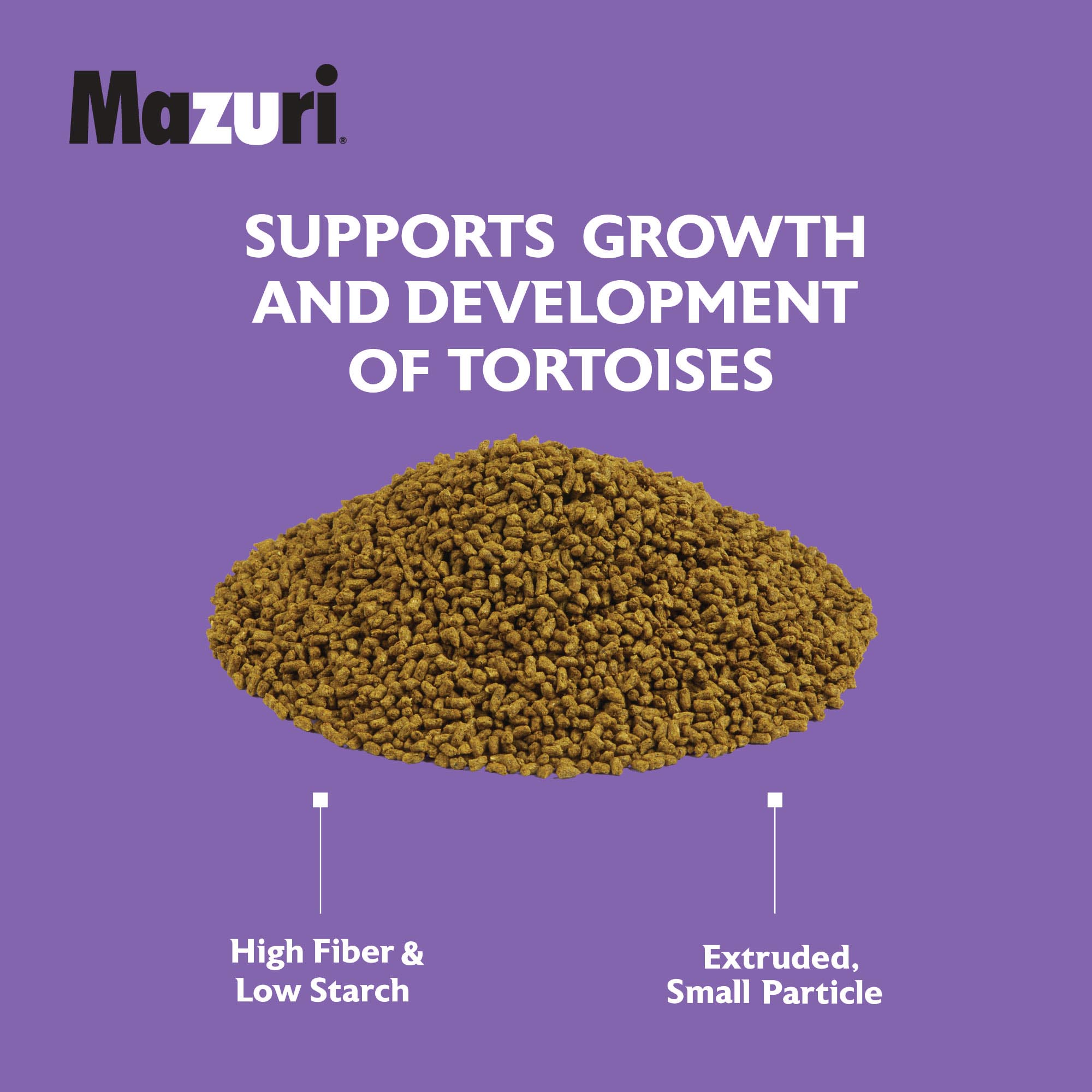 Mazuri small tortoise diet in a pile on a purple background