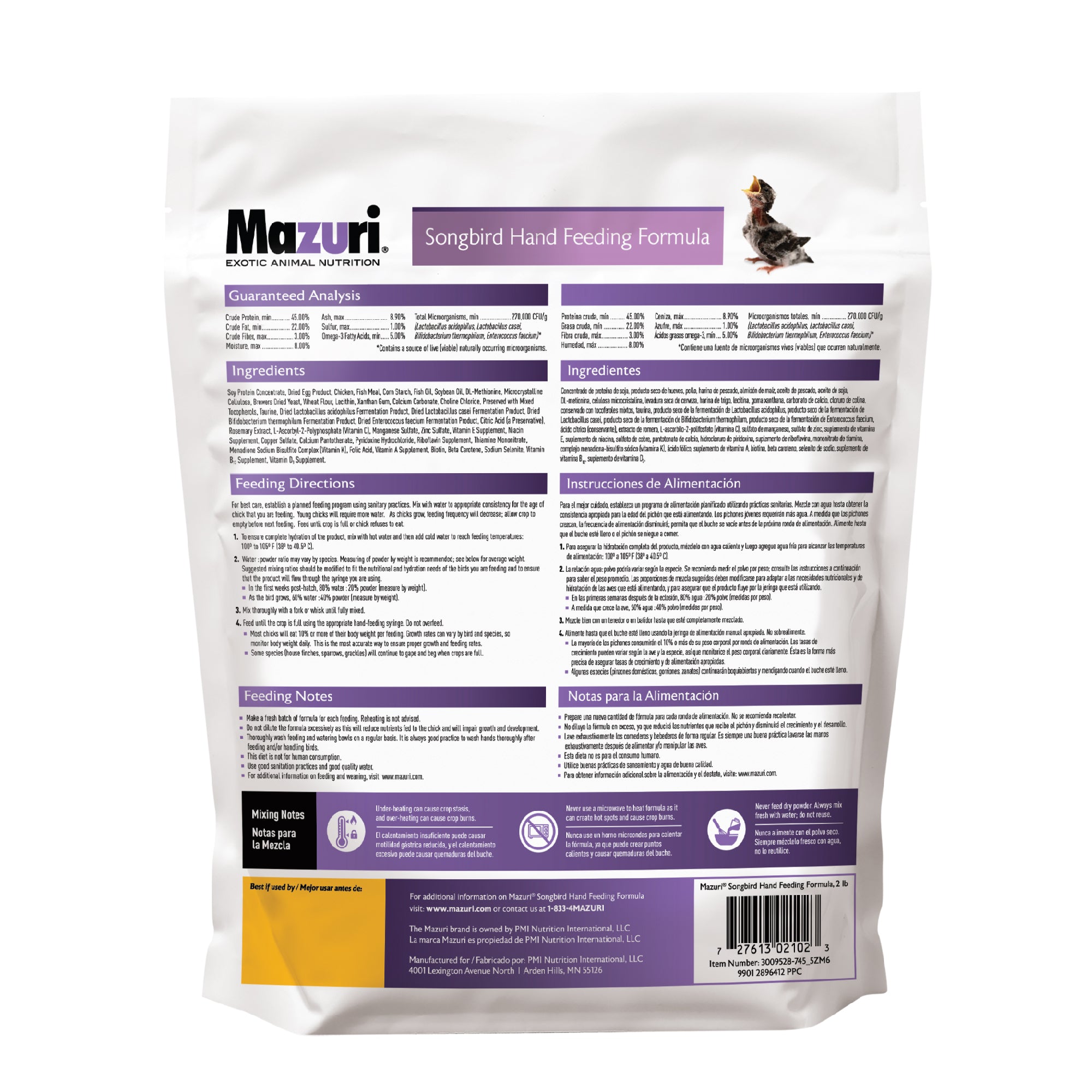 Songbird Hand Feeding Formula bag back with product information
