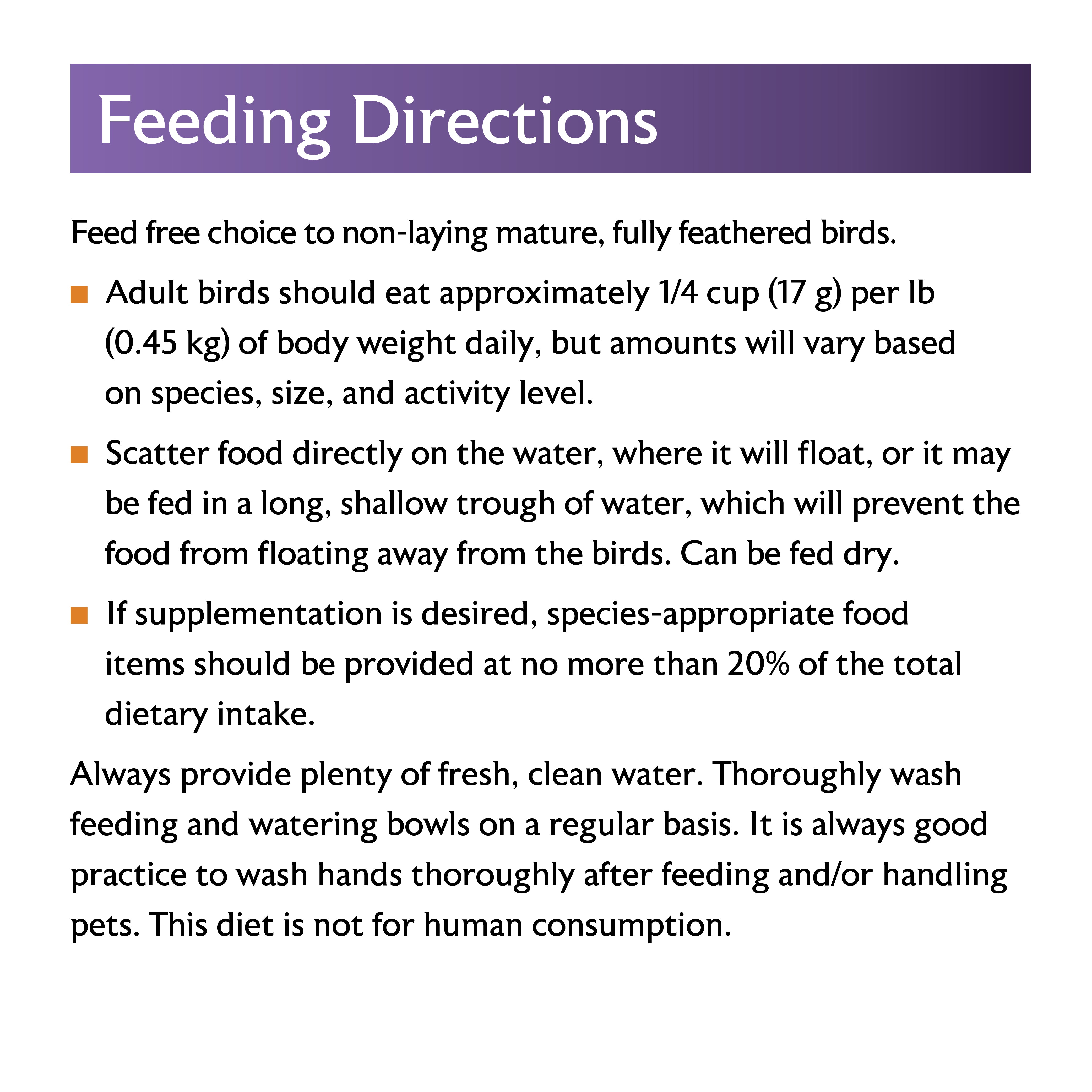 waterfowl maintenance feeding directions