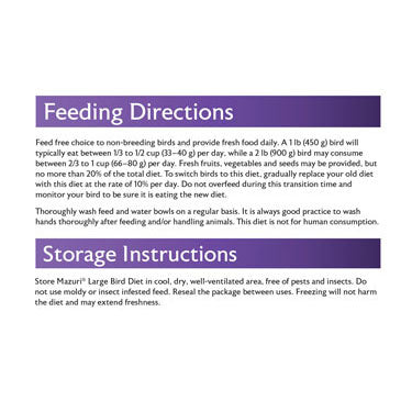 Large Bird Diet feeding directions