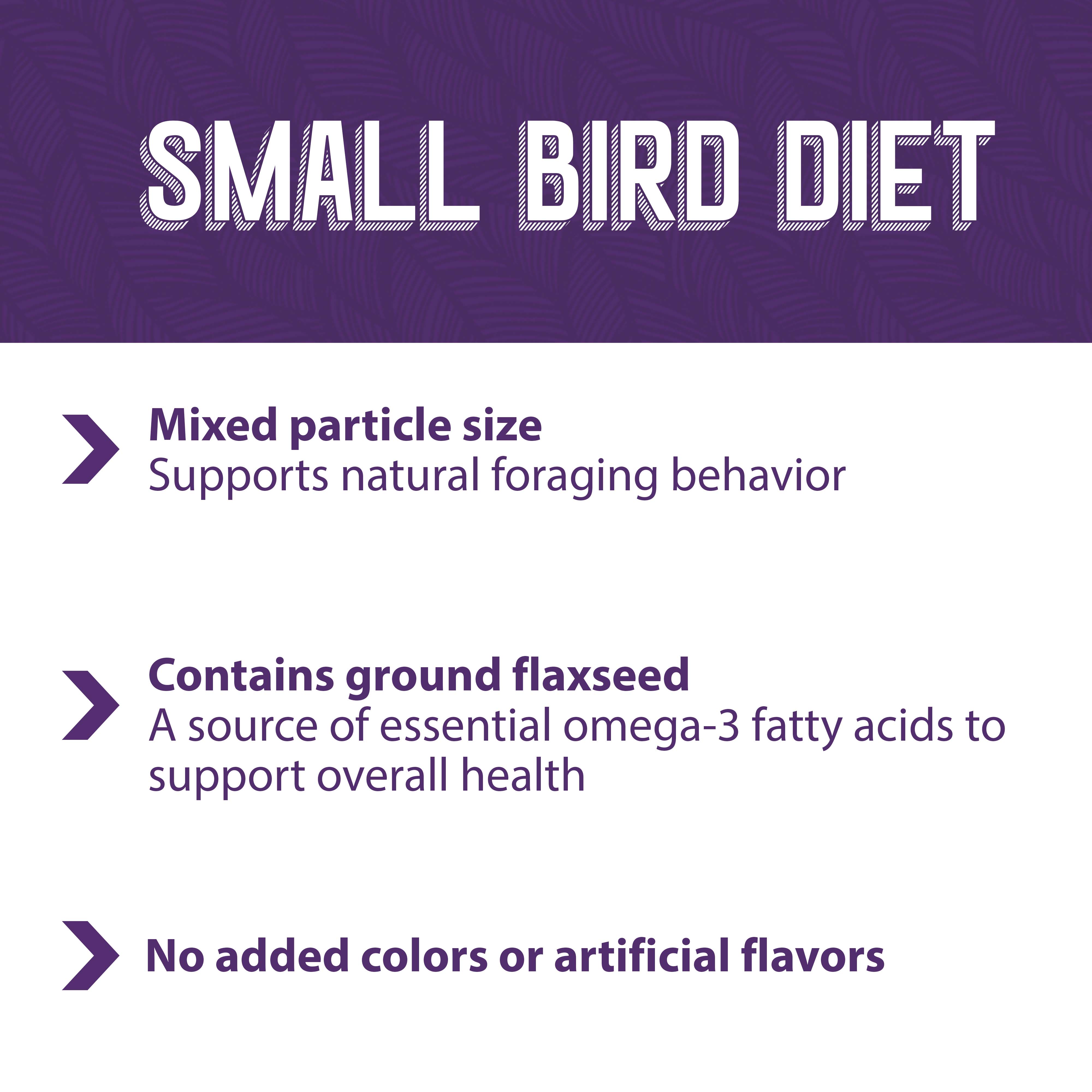 Small bird diet is mixed particles
