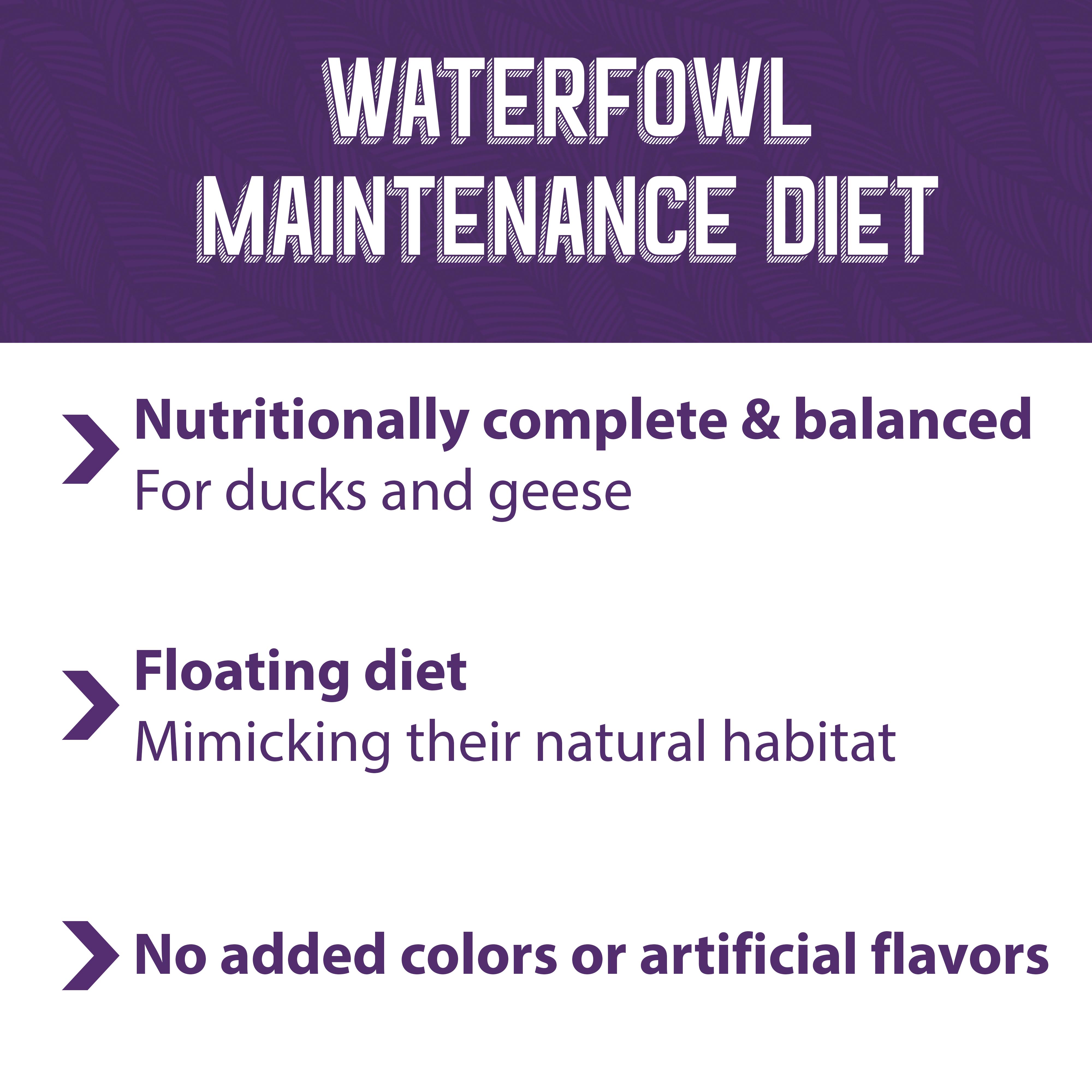 Waterfowl maintenance floating diet